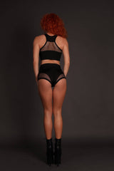 Black Pole Dance Shorts, Pole Dance Clothes, Polewear Shorts, Fitness Shorts with Mesh Inserts, Twerk Shorts, Mesh High Waisted Shorts