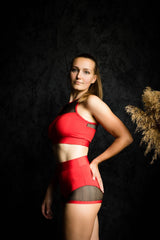Pole Dance Costume - Top and High Waisted Shorts, Hot Dance Costume, Pole Mesh Top and Shorts, Polewear Suit, Pole Wear Set, Outfit Strippe