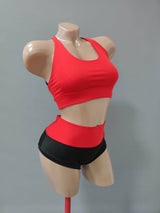 Red and Black Pole Dance Costume, Top and Shorts for Pole, Workout Outfir, Hot Dance Wear Set, Sexy Pants, Exotic Wear, Polewear Suit