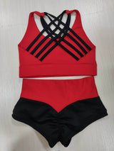 Red and Black Pole Dance Costume, Top and Shorts for Pole, Workout Outfir, Hot Dance Wear Set, Sexy Pants, Exotic Wear, Polewear Suit