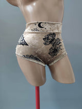 Printed Velvet Bottoms, Pole Shorts with Print, Shorts for Pole Dance, High Waisted Bottoms, Stripper Outfits One Piece, Lap Dance Clothers
