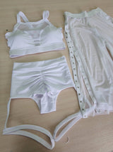White Festival Outfit, Transparent Mesh Costume, Sheer Festival Clothes, Polewear Set, Bachata Costume, Pole Dance Top Shorts and Culottes