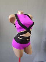 Pole Dance Wear Set, Pole Dance Crisscross Top and Shorts, Polewear Costume, Hot Dance Shorts and Top, Festival Costume, Queen Polewear