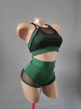 Pole Dance Costume, Crop Top with Mesh Insert, Pole Wear Outfit, Exotic Pole Dance, High Waisted Shorts with Top for Pole, Polewear Costume