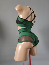 Pole Dance Costume, Crop Top with Mesh Insert, Pole Wear Outfit, Exotic Pole Dance, High Waisted Shorts with Top for Pole, Polewear Costume