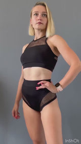 Pole Dance Outfit, Pole Dance Wear Set, Pole Dance Shorts, Pole Dance Outfit with Mesh, Pole Dance Top, Twerking Wear, Sheer Shorts and Bra
