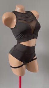 Pole Dance Sexy Wear, Pole Dance Set, Sheer Pole Dance Costume, Pole Dance Mesh Top and Shorts, Pole Dance Set, Stripper Outfits with Shorts
