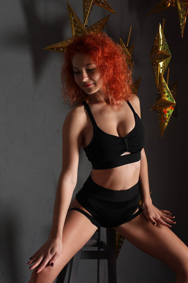 Pole Dance Wear Outfit, Stripper Top and Shorts, Pole Dance Outfit with Garters, Harness Shorts and Bra, Pole Dance Wear, Workout Outfit