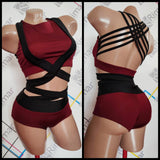 Pole Dance Wear Set, Pole Dance Crisscross Top and Shorts, Polewear Costume, Hot Dance Shorts and Top, Festival Costume, Queen Polewear