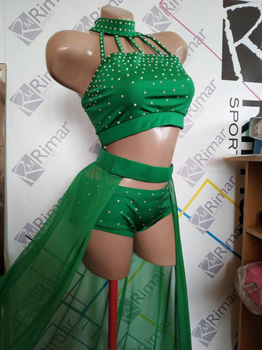 Festival Dance Costume, Mesh Festival Clothes, Pole Dance Wear Set, Festival Outfit, Shorts and Skirt with Rhinestones, Pole Wear Costume