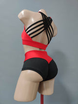 Red and Black Pole Dance Costume, Top and Shorts for Pole, Workout Outfir, Hot Dance Wear Set, Sexy Pants, Exotic Wear, Polewear Suit