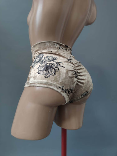 Printed Velvet Bottoms, Pole Shorts with Print, Shorts for Pole Dance, High Waisted Bottoms, Stripper Outfits One Piece, Lap Dance Clothers