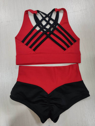 Red and Black Pole Dance Costume, Top and Shorts for Pole, Workout Outfir, Hot Dance Wear Set, Sexy Pants, Exotic Wear, Polewear Suit