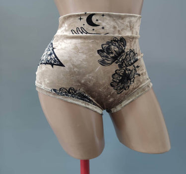 Printed Velvet Bottoms, Pole Shorts with Print, Shorts for Pole Dance, High Waisted Bottoms, Stripper Outfits One Piece, Lap Dance Clothers