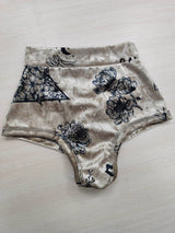 Printed Velvet Bottoms, Pole Shorts with Print, Shorts for Pole Dance, High Waisted Bottoms, Stripper Outfits One Piece, Lap Dance Clothers