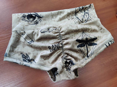Printed Velvet Bottoms, Pole Shorts with Print, Shorts for Pole Dance, High Waisted Bottoms, Stripper Outfits One Piece, Lap Dance Clothers