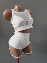 White Festival Outfit, Transparent Mesh Costume, Sheer Festival Clothes, Polewear Set, Bachata Costume, Pole Dance Top Shorts and Culottes