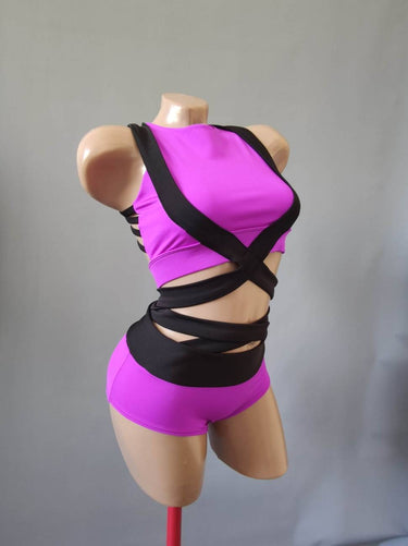 Pole Dance Wear Set, Pole Dance Crisscross Top and Shorts, Polewear Costume, Hot Dance Shorts and Top, Festival Costume, Queen Polewear