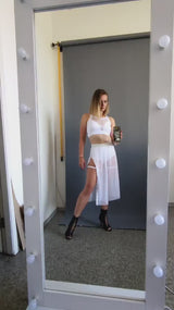 White Festival Outfit, Transparent Mesh Costume, Sheer Festival Clothes, Polewear Set, Bachata Costume, Pole Dance Top  Shorts and Culottes