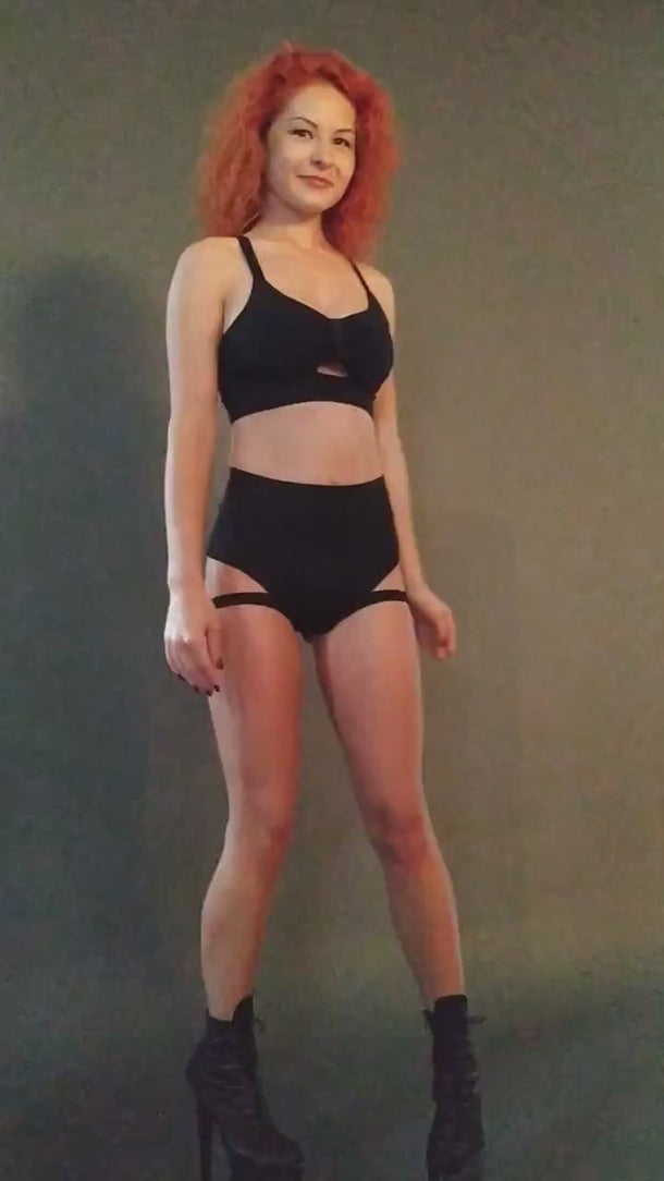 Pole Dance Wear Outfit, Stripper Top and Shorts, Pole Dance Outfit with Garters, Harness Shorts and Bra, Pole Dance Wear, Workout Outfit